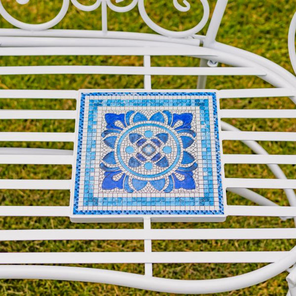 "Cape May" Mosaic Plant Stand and Bench - White & Blue