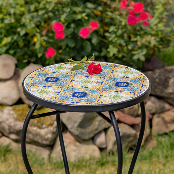 "Bar Harbor" 22in. Tall Mosaic Pedestal Plant Stand - Blue, Green & Peach
