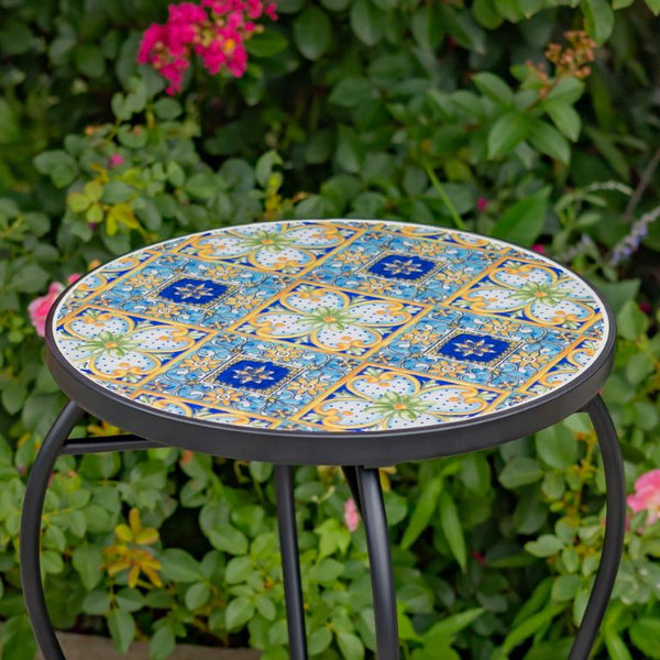 "Bar Harbor" 22in. Tall Mosaic Pedestal Plant Stand - Blue, Green & Peach