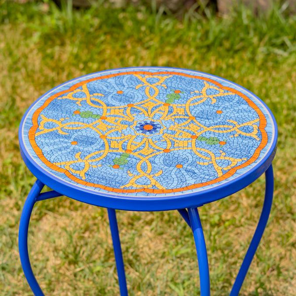 "Naples" 22in. Tall Mosaic Pedestal Plant Stand - Teal & Gold