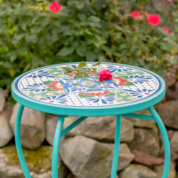 "Baton Rouge" 22in. Tall Mosaic Pedestal Plant Stand - Blue, Green & Red