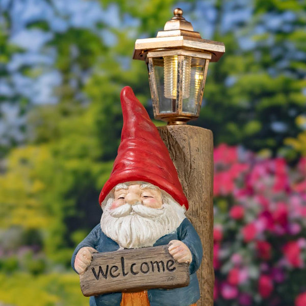 Set of 2 Assorted Sleepy Woodland Gnomes Solar LED Lanterns "Gnorman & Gnolan"