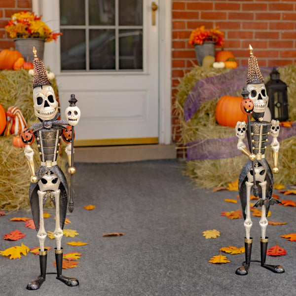 Set of 2 Small Halloween Skeleton Soldiers Holding Staves 36" Tall