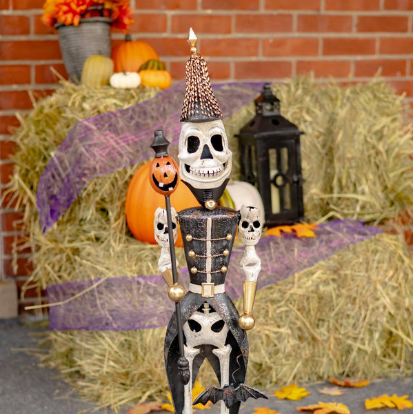 Set of 2 Small Halloween Skeleton Soldiers Holding Staves 36" Tall