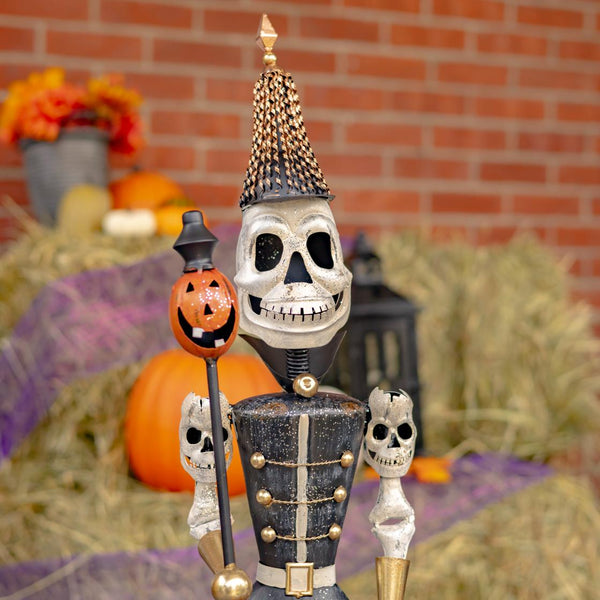 Set of 2 Small Halloween Skeleton Soldiers Holding Staves 36" Tall