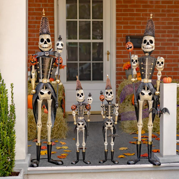 Set of 2 Small Halloween Skeleton Soldiers Holding Staves 36" Tall
