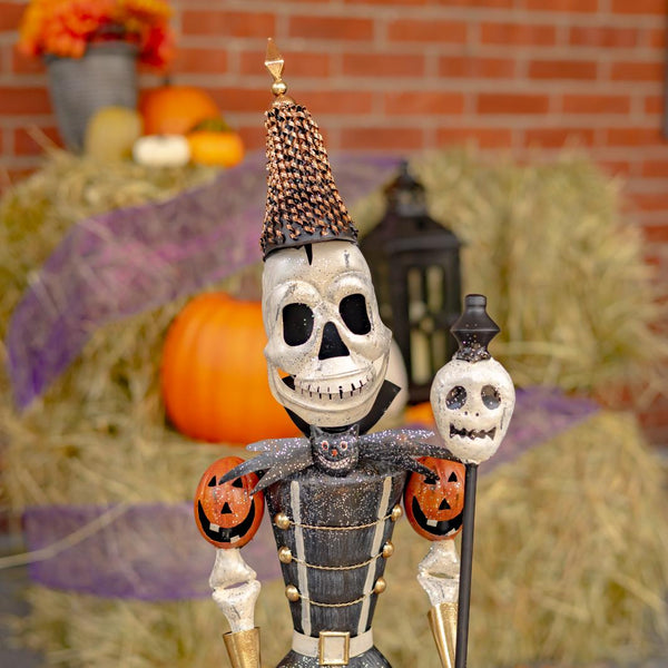 Set of 2 Small Halloween Skeleton Soldiers Holding Staves 36" Tall