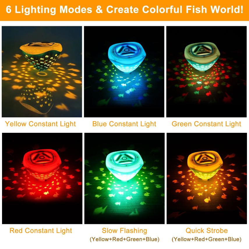 2Pcs Underwater Floating LED Light Colorful Fish Pattern 6 Lighting Mo ...