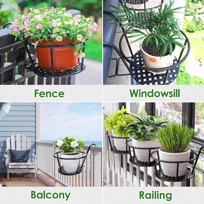 Round Railing Post Planters 4Pcs Round Hanging Railing Planters Wrought Iron Flower Pot Holder Ove ...