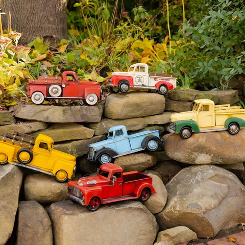 Small Vintage Iron Pickup Trucks in Assorted Colors