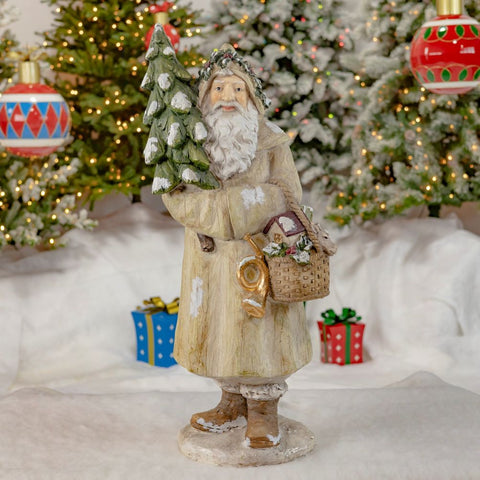 Olde World Santa Claus Holding Christmas Tree & Basket 37" Tall