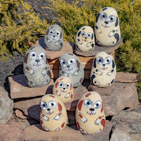 Set of 3 Solar "Rock" Dogs with Light Up Eyes