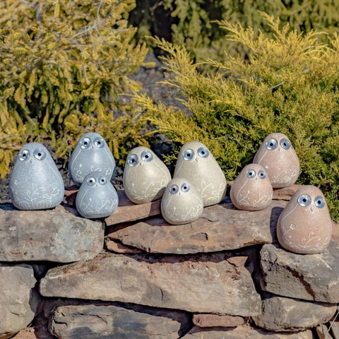 Set of 3 Solar Rock Birds with Floral Etching & Light Up Eyes