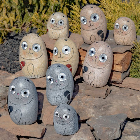 Set of Solar Rock Cats with Light Up Eyes