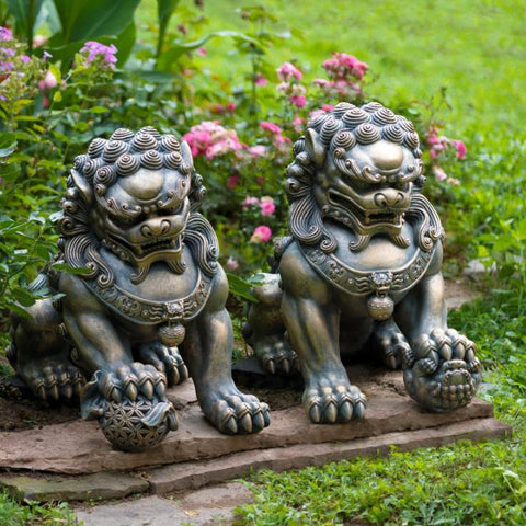 Set of 2 Chinese Lions "Fu Dog" Guardian Statues 24.5" Tall