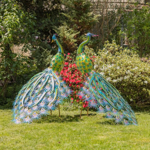 Set of 2 Large Colorful Peacocks with Jewels Royal and Sapphire