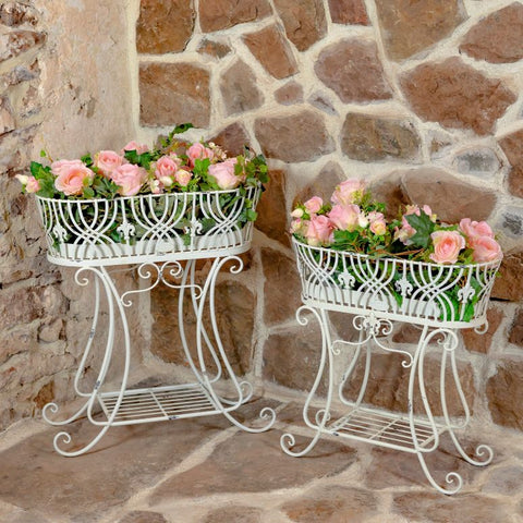 Set of 2 Elegant Iron Oval Basket Plant Stands Odesa 1794