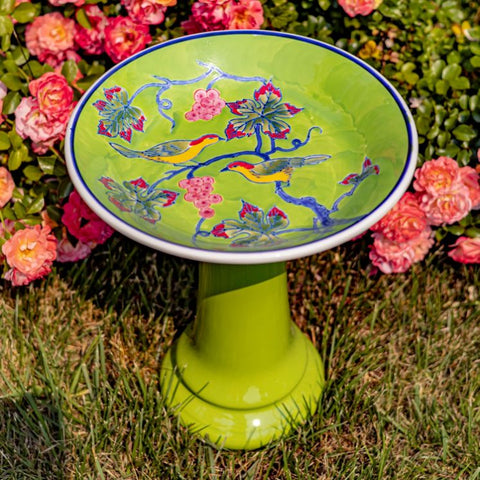 Small Porcelain Pedestal Birdbath Hand Painted Basin