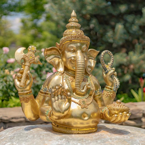 Ornate Metallic Gold Polyresin Ganesh Statue 25.2" Tall