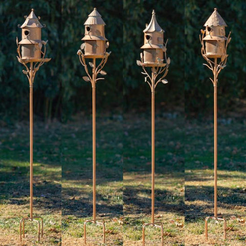 Set of 4 Assorted Birdhouse Feeder Garden Stakes "Homestead Collection"
