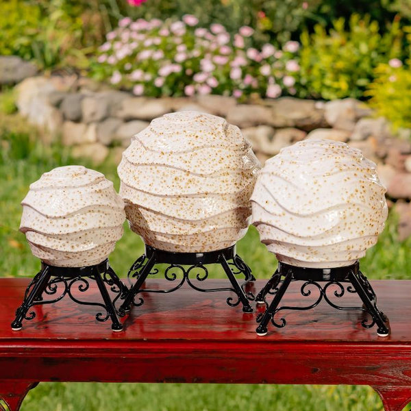 Set of 3 Assorted Porcelain Gazing Globes with Metal Stands