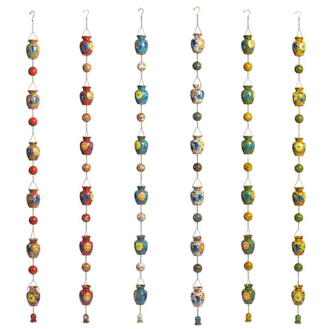 Hand Painted Multicolor Porcelain Vase Rain Chain "Auburn" 77.5" Long