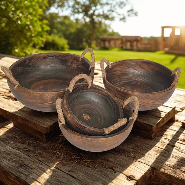 Set of 4 Assorted Rectangular Wooden Serving Trays Bowls