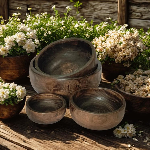 Set Assorted Rectangular Wooden Serving Trays & Bowls
