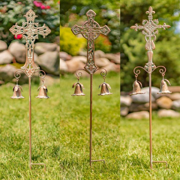 Set of 3 Iron Cross Garden Stakes Anael, Cael, & Raphael