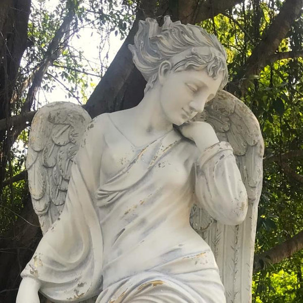 Magnesium Angel Garden Statues in Antique Grey