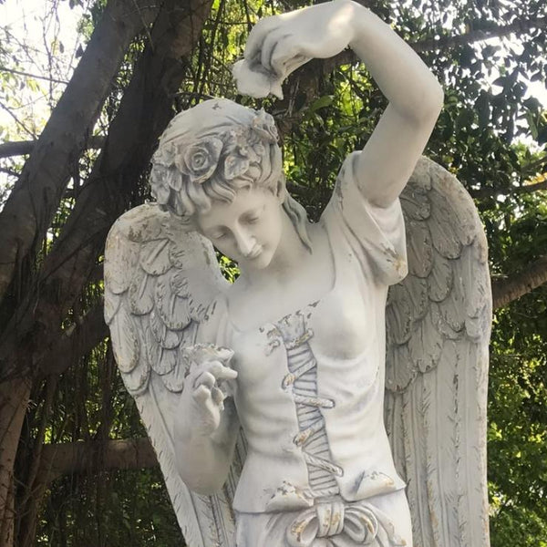 Magnesium Angel Garden Statues in Antique Grey