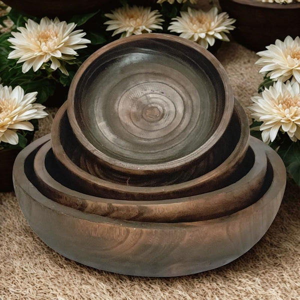 Set of 4 Assorted Rectangular Wooden Serving Trays Bowls