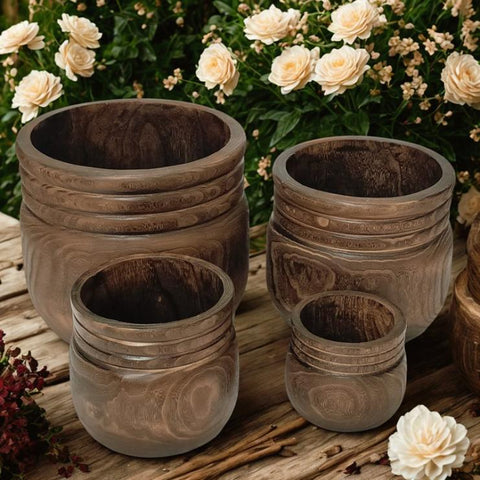 Set of 4 Assorted Round Wooden Decorative Nesting Bowls