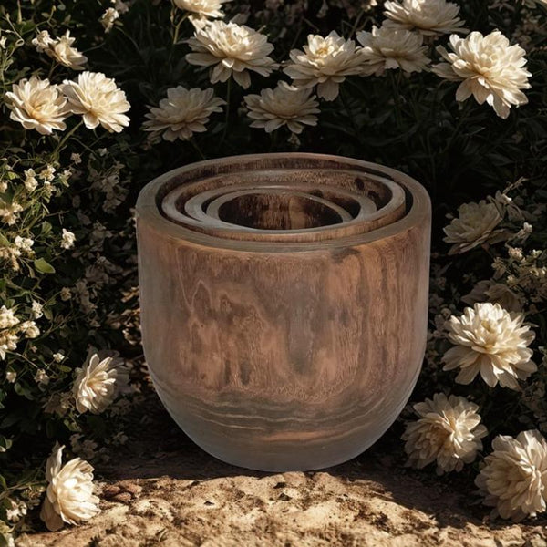 Set of 4 Assorted Round Wooden Decorative Nesting Bowls