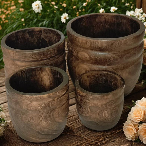 Set of 4 Assorted Round Wooden Decorative Nesting Bowls