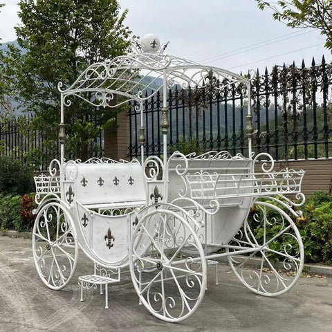 Antoinette Large Parisian Style Iron Carriage with Planters in Antique White