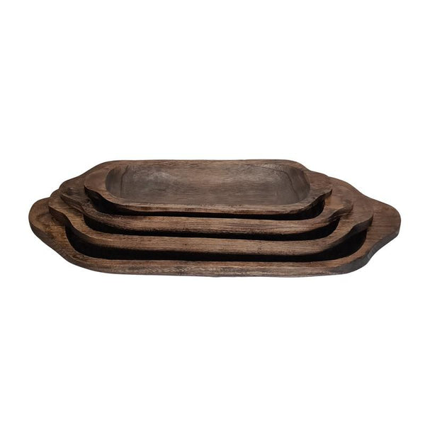 Set of 4 Assorted Rectangular Wooden Serving Trays Bowls
