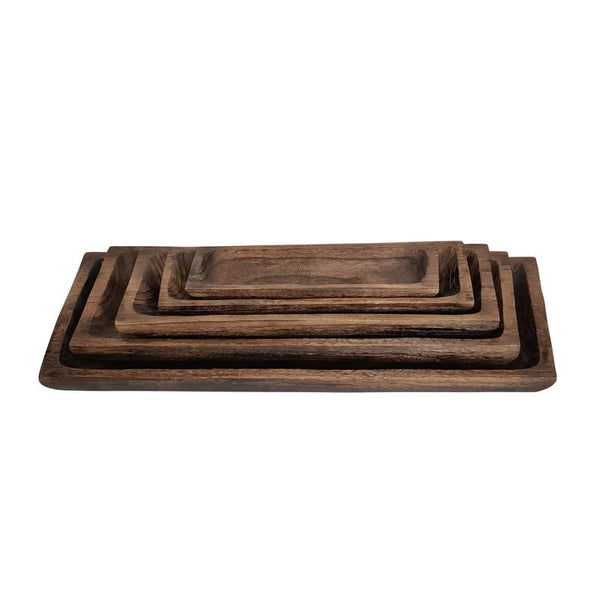 Set Assorted Rectangular Wooden Serving Trays & Bowls