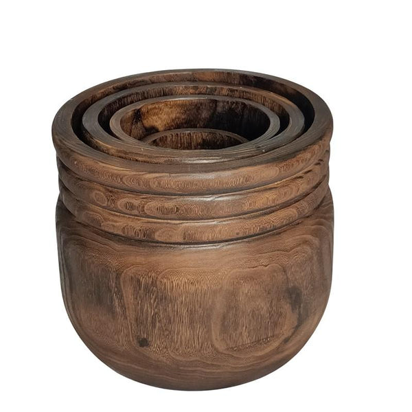 Set of 4 Assorted Round Wooden Decorative Nesting Bowls