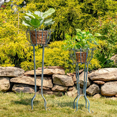 Set of 2 Tall Iron Basket Plant Stands