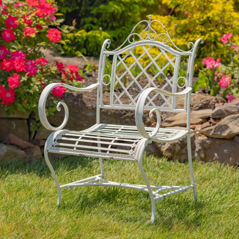 Iron Garden Armchair Victorian-Style Latch-Work Scrolls