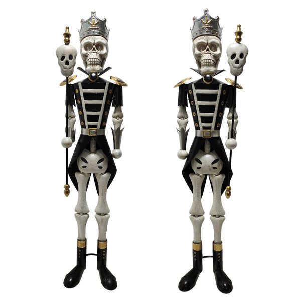 Set of 2 Standing Silver Ancient Skeleton Sentry Soldiers Halloween