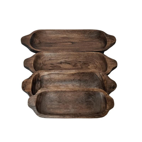 Set of 4 Assorted Rectangular Wooden Serving Trays Bowls