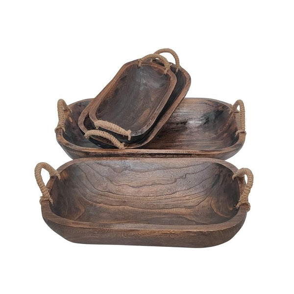 Set of 4 Assorted Rectangular Wooden Serving Trays Bowls