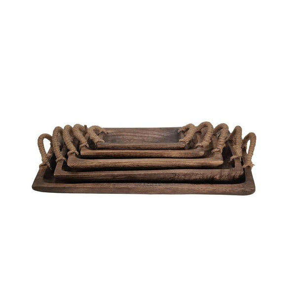 Set Assorted Rectangular Wooden Serving Trays & Bowls