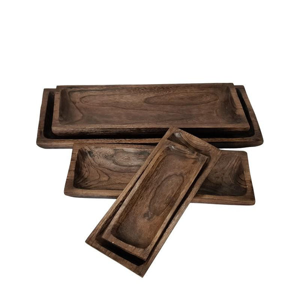 Set Assorted Rectangular Wooden Serving Trays & Bowls