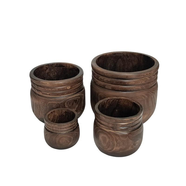 Set of 4 Assorted Round Wooden Decorative Nesting Bowls