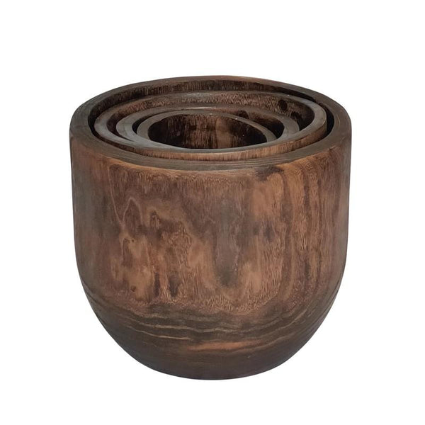 Set of 4 Assorted Round Wooden Decorative Nesting Bowls