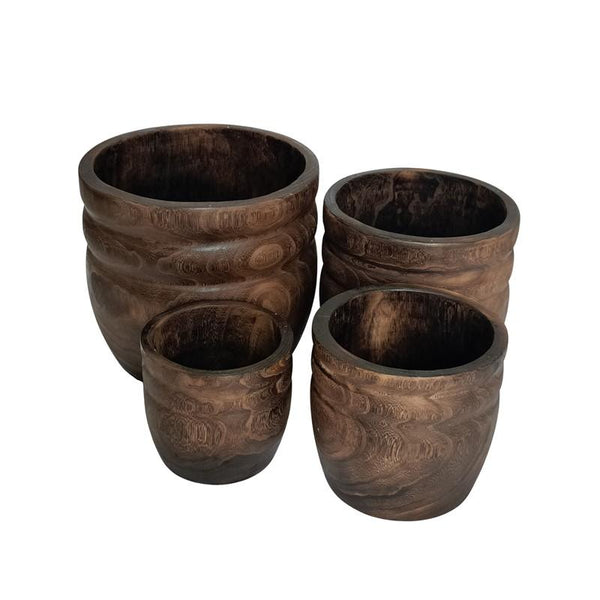 Set of 4 Assorted Round Wooden Decorative Nesting Bowls
