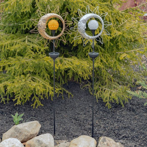Dual Sun & Moon Solar Spinning LED Garden Stakes
